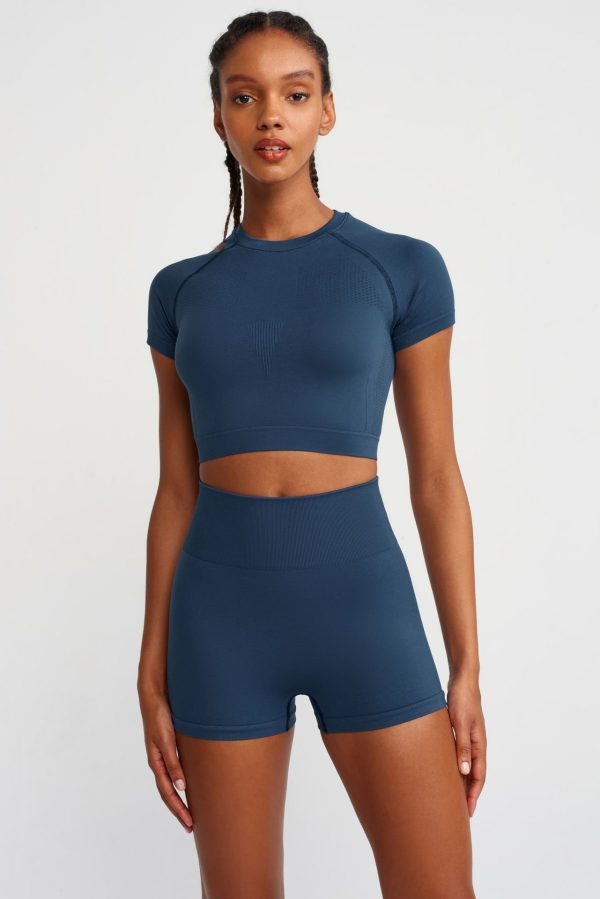 Kısa Kollu Crop T-shirt Indigo