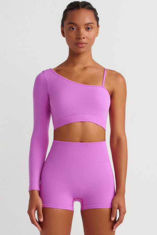 Tek Kollu Omuz Askılı Crop Top Orkide Pembe