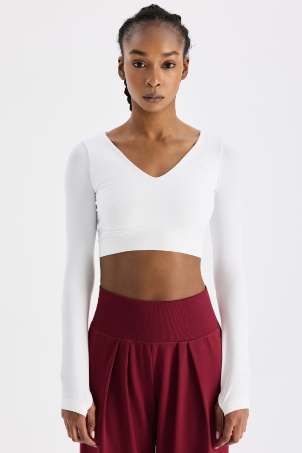 V Yaka Ekstra Soft Crop Top Beyaz